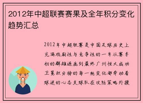 2012年中超联赛赛果及全年积分变化趋势汇总